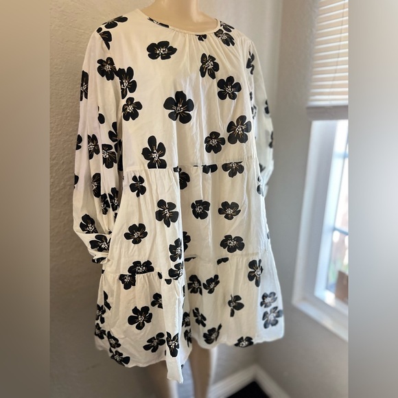 Who What Wear Black and Tan Puff Sleeve Sundress size XL has pockets 100% cotton - Picture 6 of 9